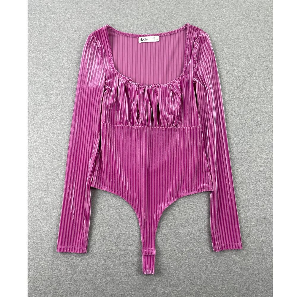 NWOT Elodie Ribbed Velvet Long Sleeve Bodysuit Pink Size M Square Neck Preppy